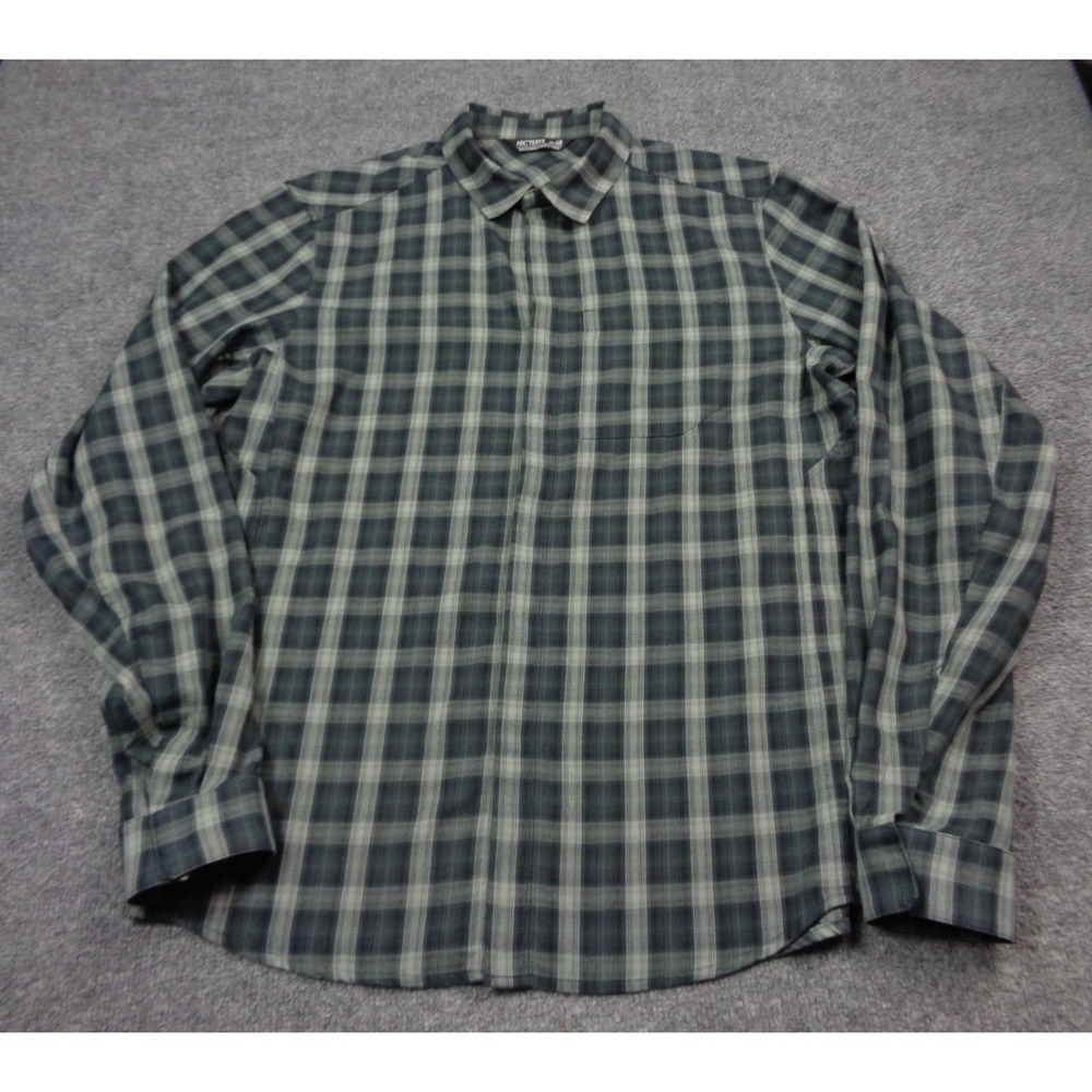 Arcteryx Shirt Mens Large Gray Plaid Bernal Snap Front Hiking Hiker Outdoors